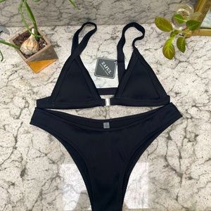 Black Ribbed Bikini - L